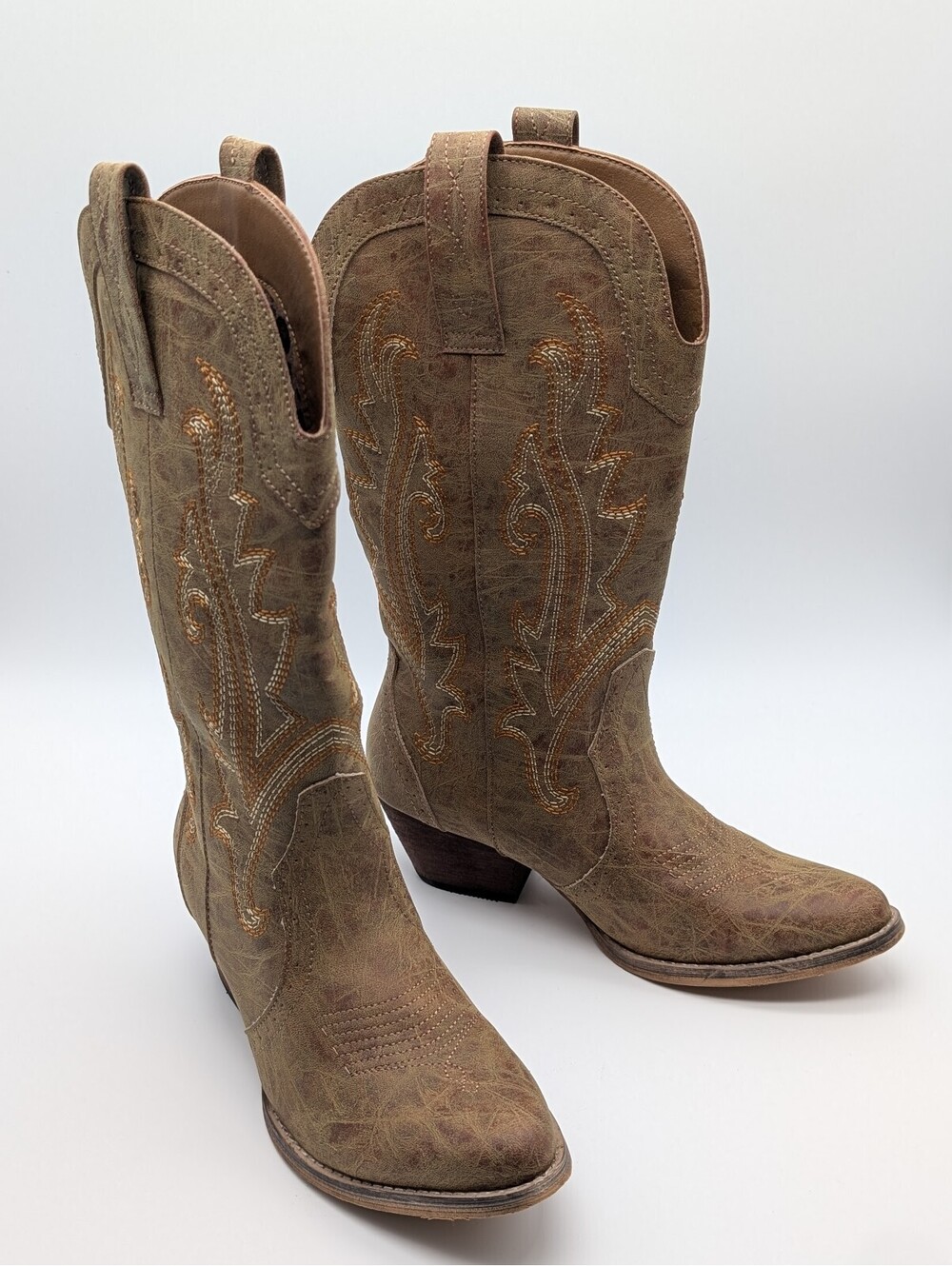 Rollda Women's Distressed Western Cowboy Boots - Size 7